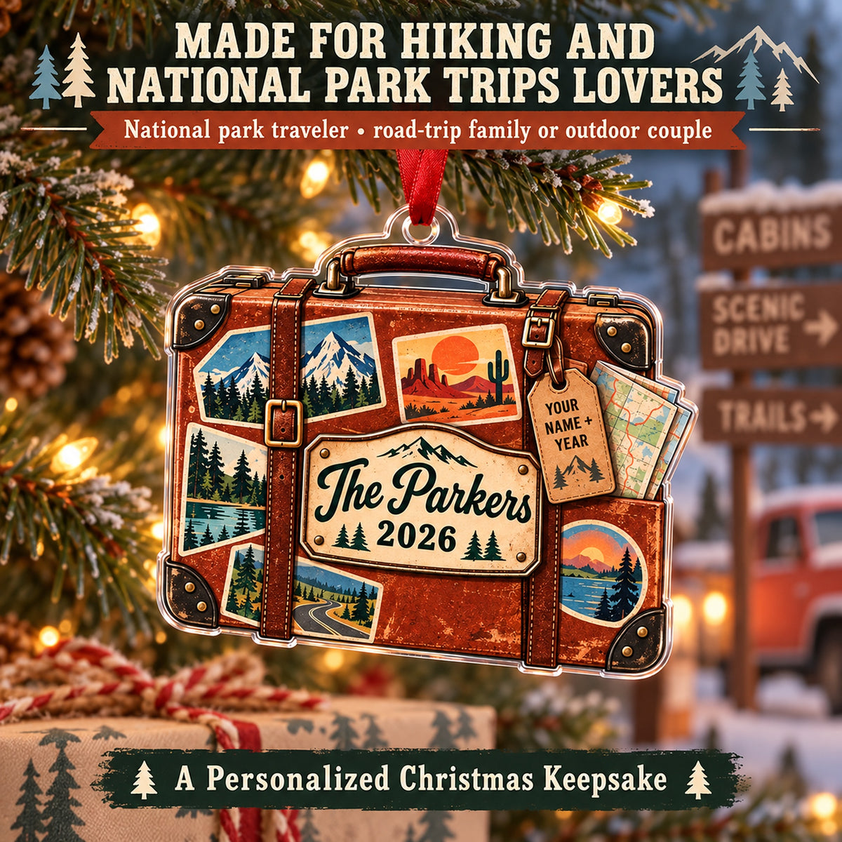 Personalized National Park Road Trip Case Acrylic Ornament — Size guide