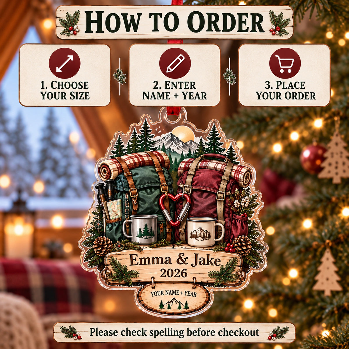 Personalized Hiking Couple Double Pack Acrylic Ornament — Product details
