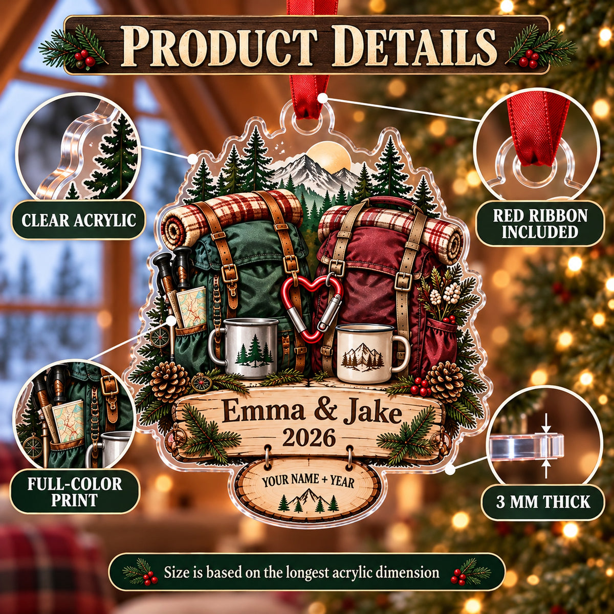 Personalized Hiking Couple Double Pack Acrylic Ornament — How to order