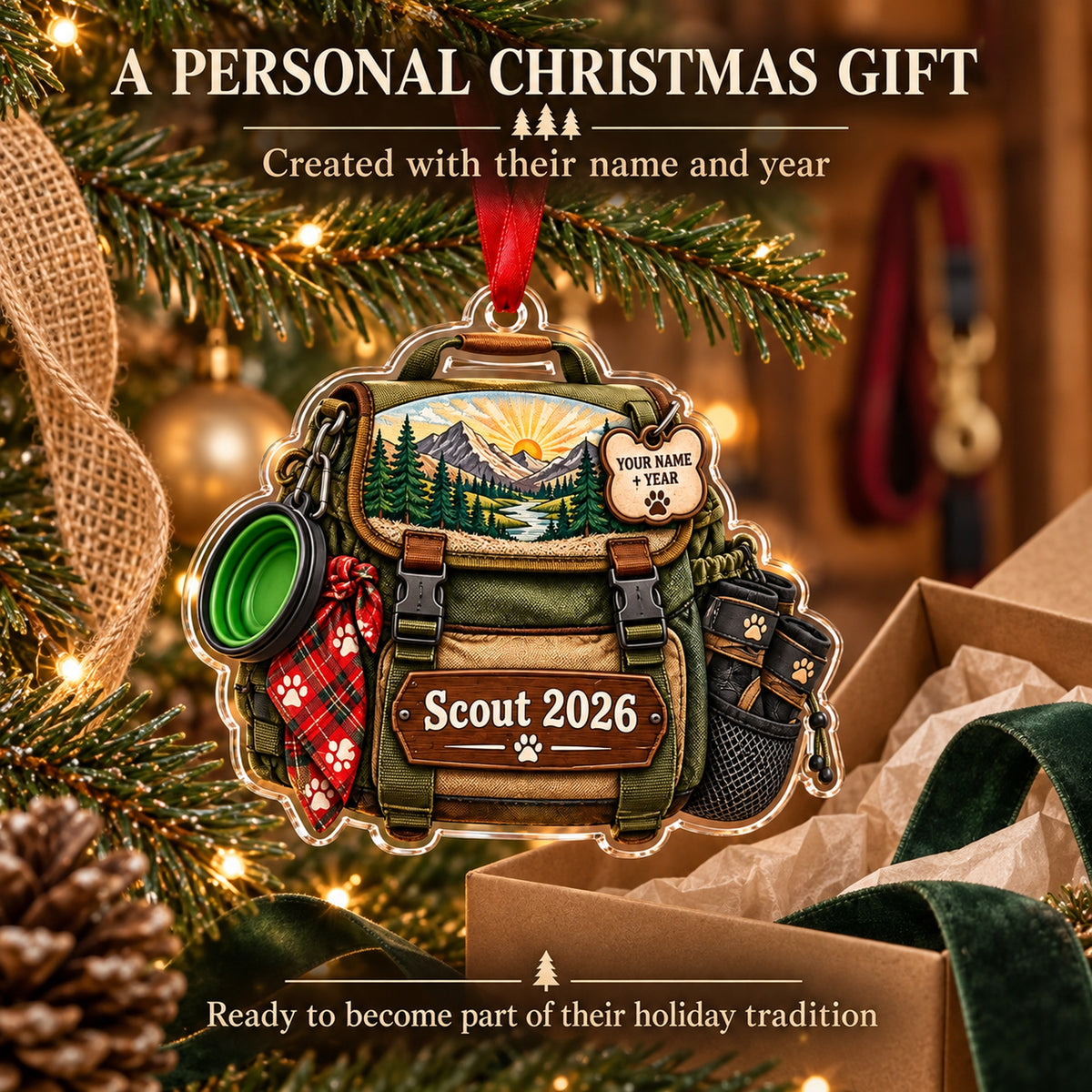 Personalized Hiking Dog Trail Pack Acrylic Ornament — Gift inspiration