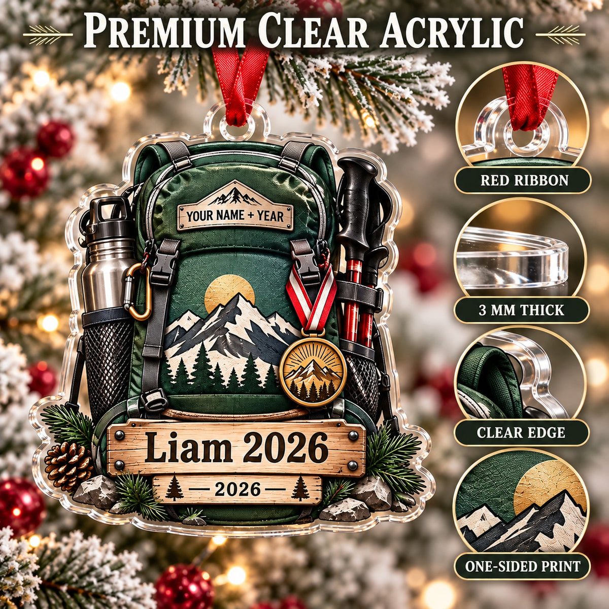 Personalized First Summit Medal Pack Acrylic Ornament — Flat acrylic material
