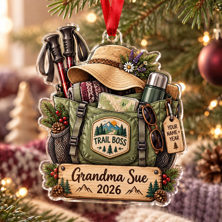 Personalized Grandma Trail Boss Tote Acrylic Ornament — Main design