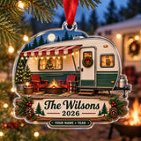 Personalized Vintage Travel Trailer Acrylic Ornament — Main design