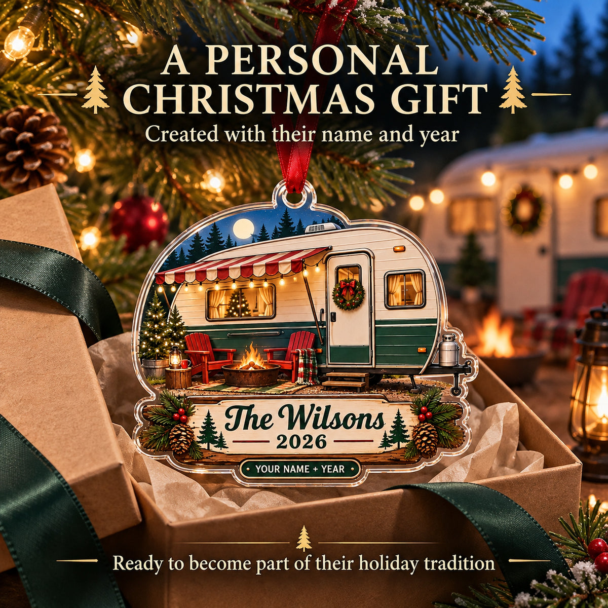 Personalized Vintage Travel Trailer Acrylic Ornament — Gift inspiration