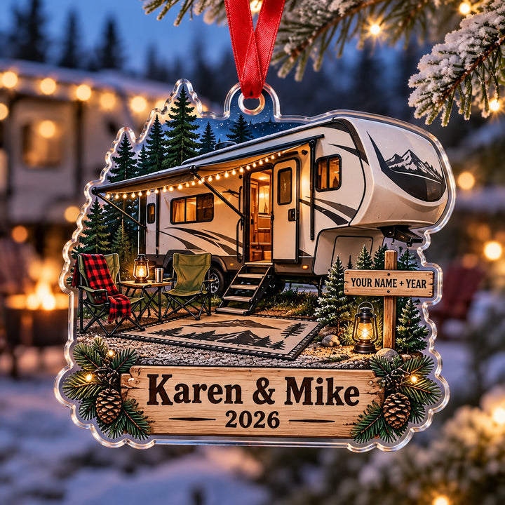 Personalized Fifth Wheel Camper Acrylic Ornament — Main design