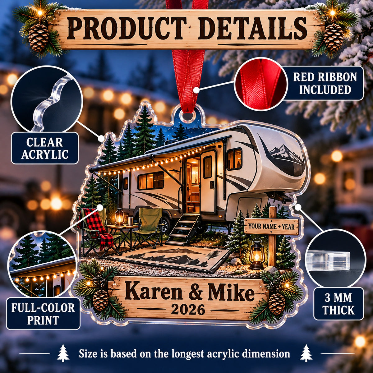 Personalized Fifth Wheel Camper Acrylic Ornament — How to order
