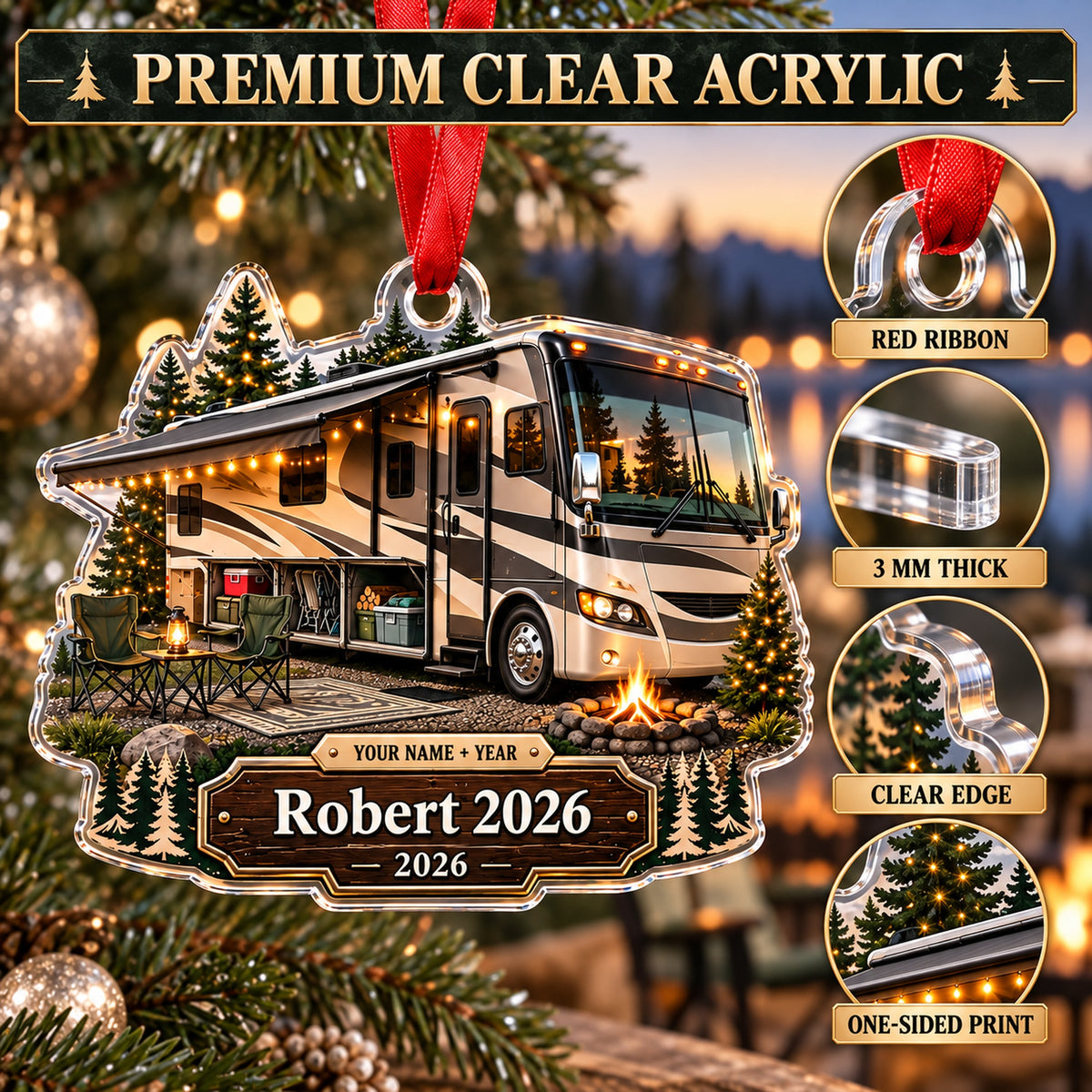 Personalized Class A Motorhome Acrylic Ornament — Flat acrylic material