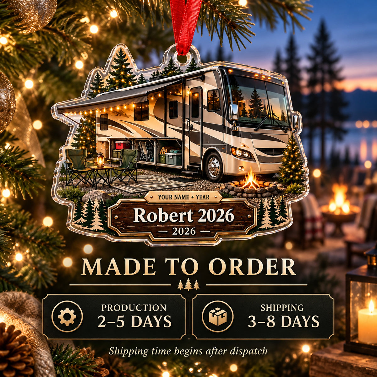 Personalized Class A Motorhome Acrylic Ornament — Production and delivery