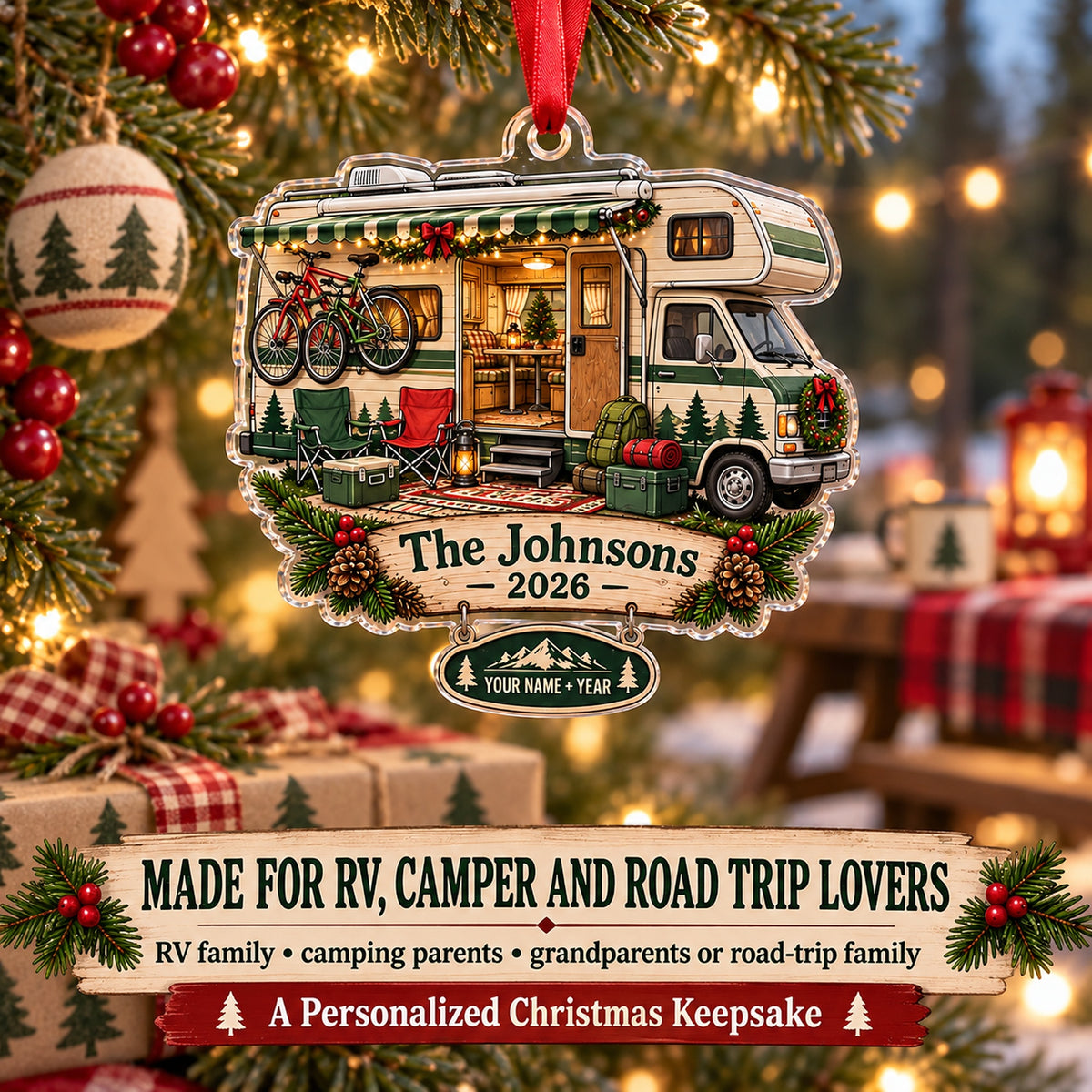 Personalized Class C Family Camper Acrylic Ornament — Size guide