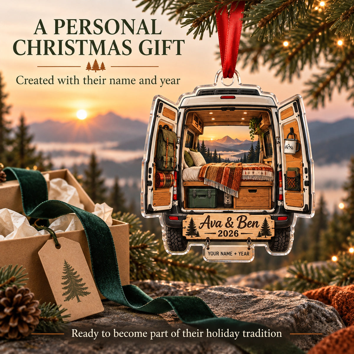 Personalized Camper Van Adventure Acrylic Ornament — Gift inspiration