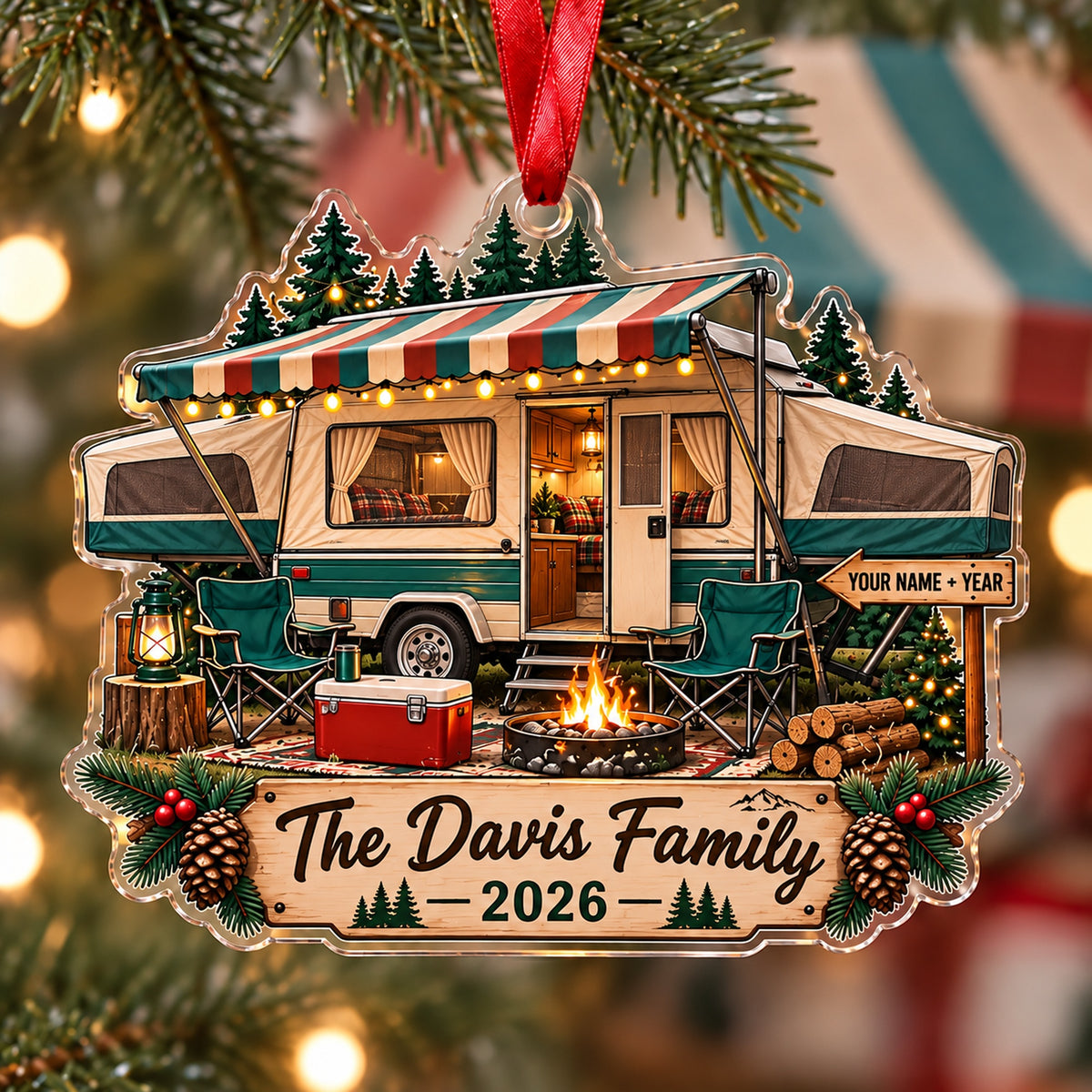 Personalized Pop Up Camper Weekend Acrylic Ornament — Main design