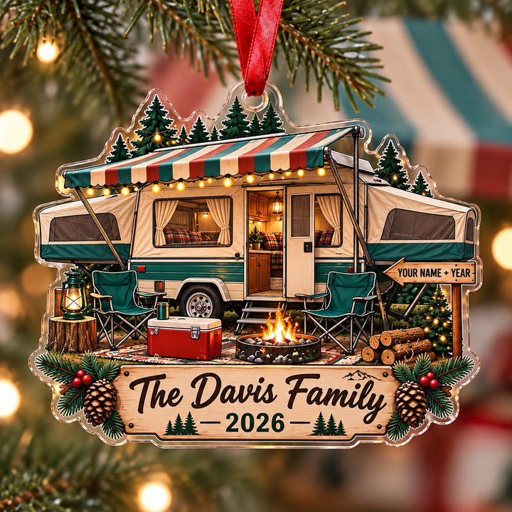 Personalized Pop Up Camper Weekend Acrylic Ornament — Main design