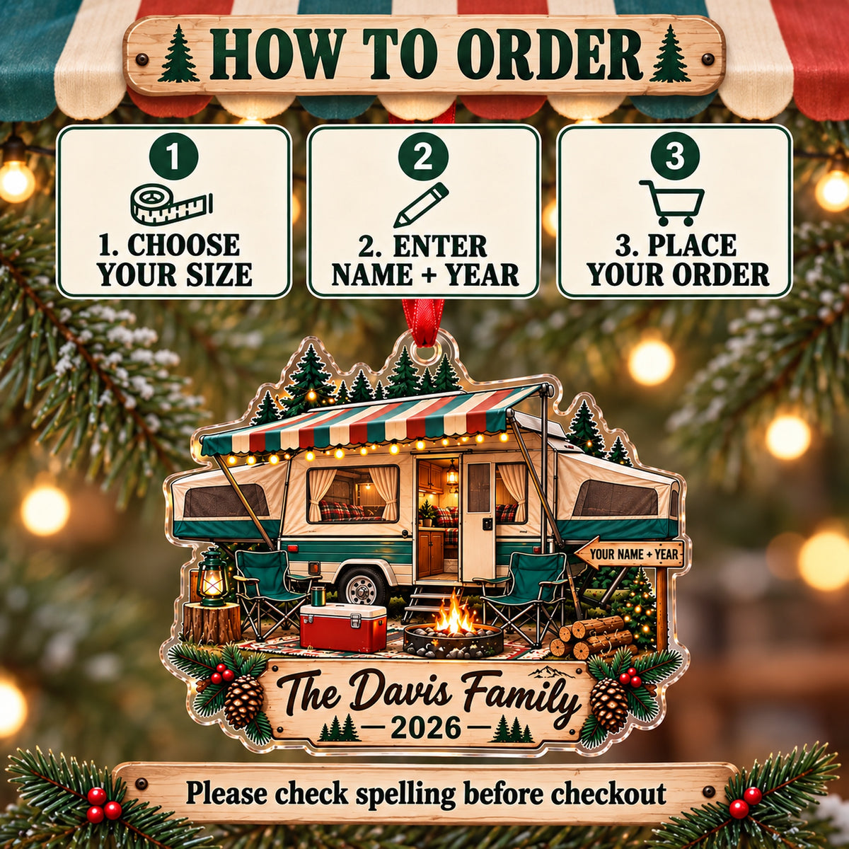 Personalized Pop Up Camper Weekend Acrylic Ornament — Product details