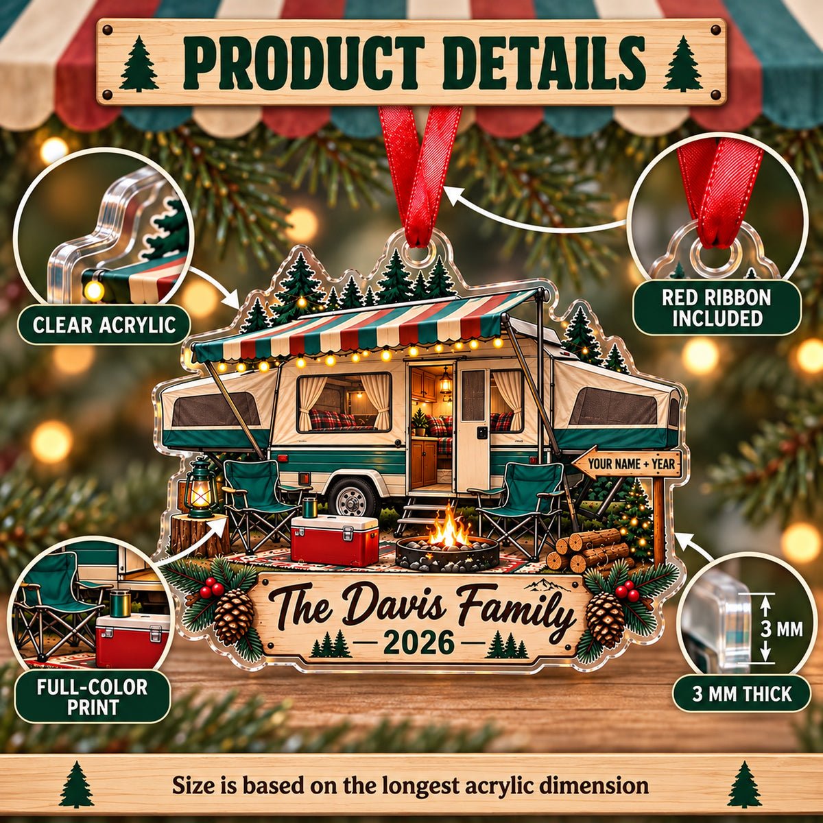 Personalized Pop Up Camper Weekend Acrylic Ornament — How to order