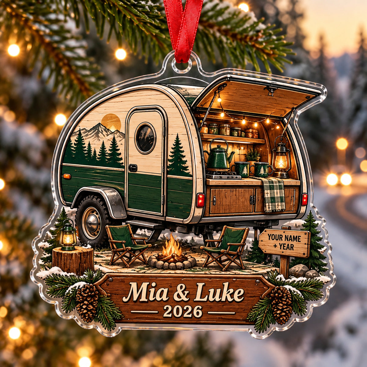 Personalized Teardrop Trailer Escape Acrylic Ornament — Main design