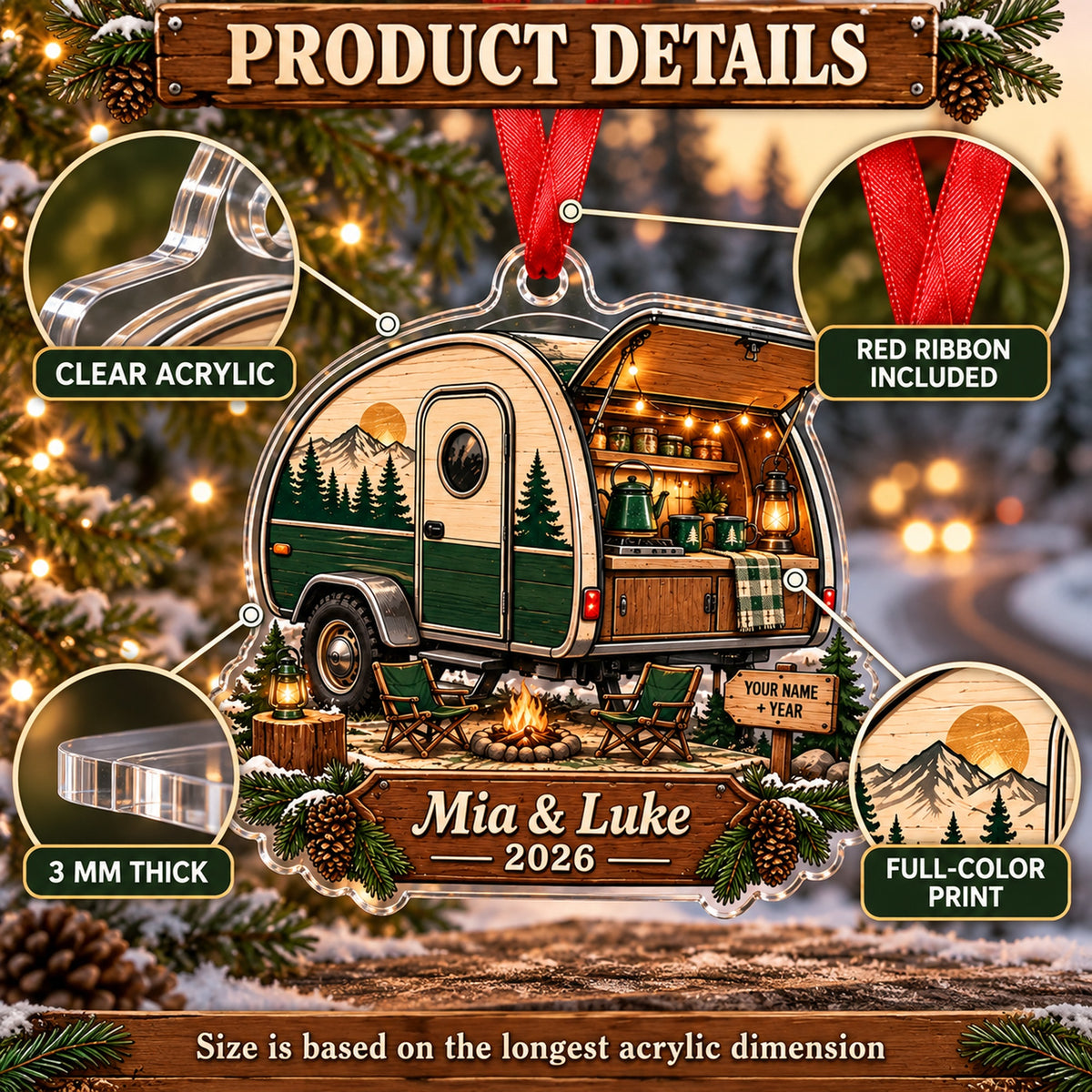 Personalized Teardrop Trailer Escape Acrylic Ornament — How to order