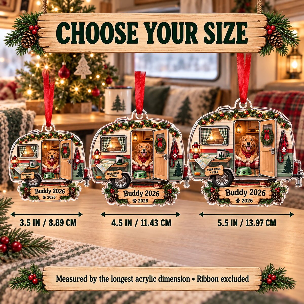 Personalized RV Dog Navigator Acrylic Ornament — Personalization example