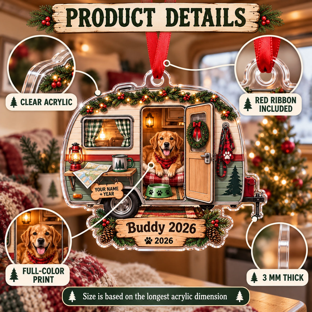 Personalized RV Dog Navigator Acrylic Ornament — How to order