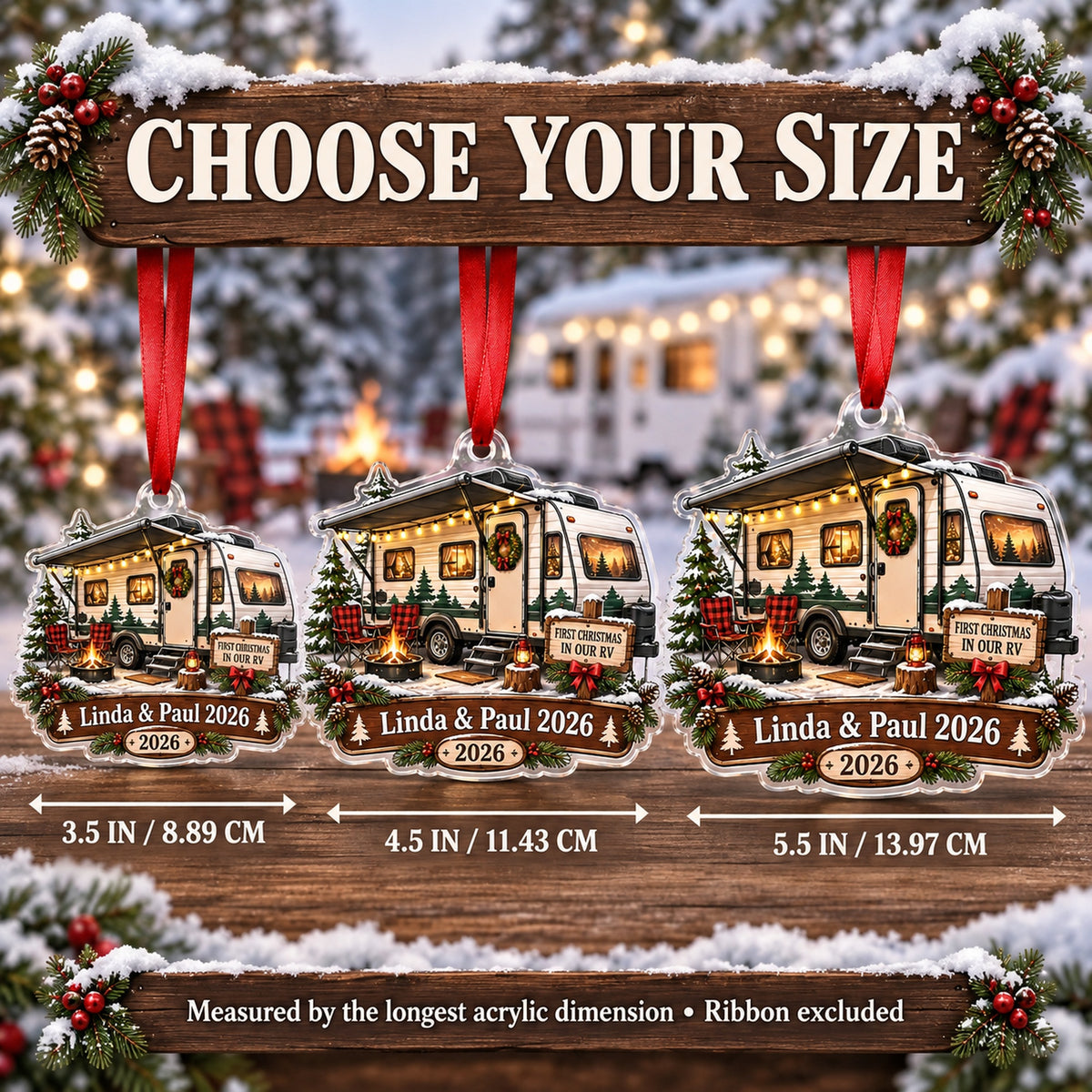 Personalized First Christmas in Our RV Acrylic Ornament — Personalization example