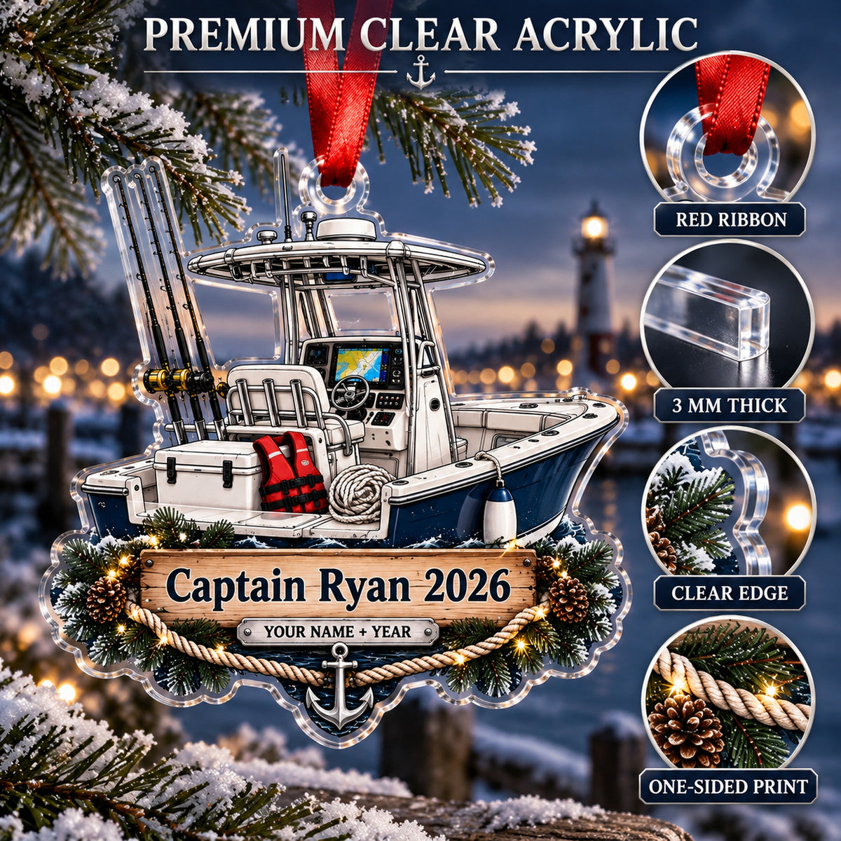 Personalized Center Console Captain Acrylic Ornament — Flat acrylic material