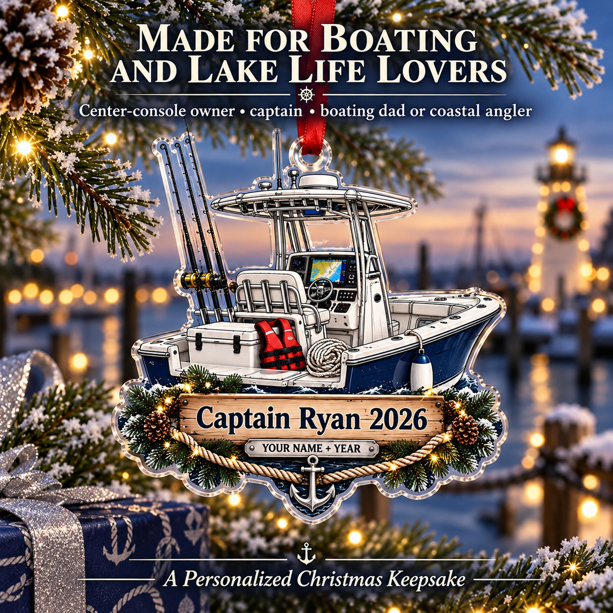 Personalized Center Console Captain Acrylic Ornament — Size guide