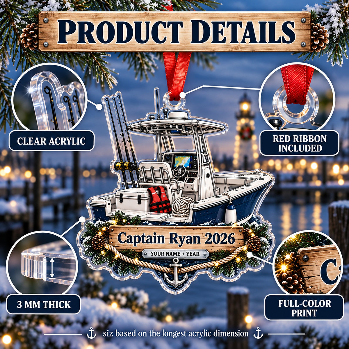 Personalized Center Console Captain Acrylic Ornament — How to order