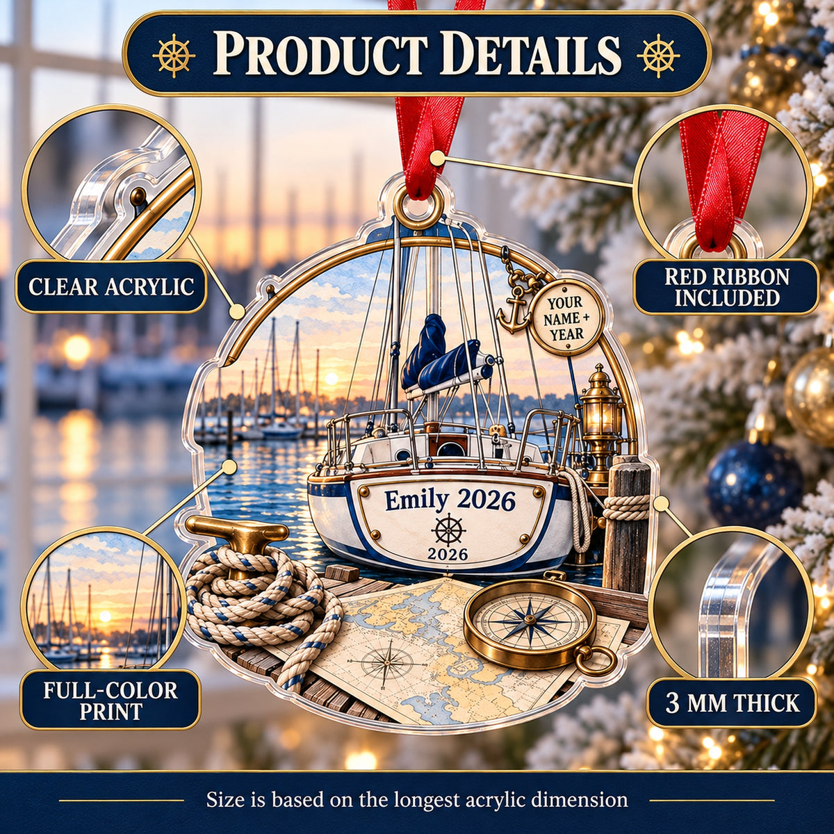 Personalized Sailboat Adventure Acrylic Ornament — How to order