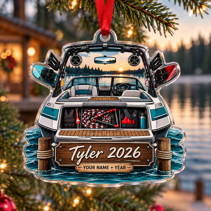 Personalized Wake Boat Weekend Acrylic Ornament — Main design