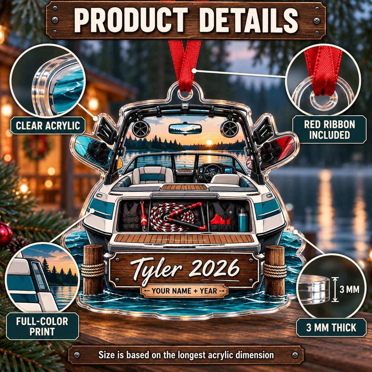 Personalized Wake Boat Weekend Acrylic Ornament — How to order