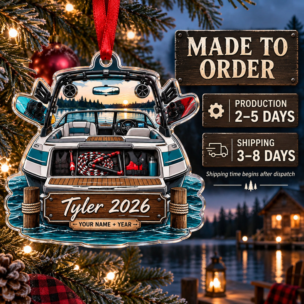 Personalized Wake Boat Weekend Acrylic Ornament — Production and delivery