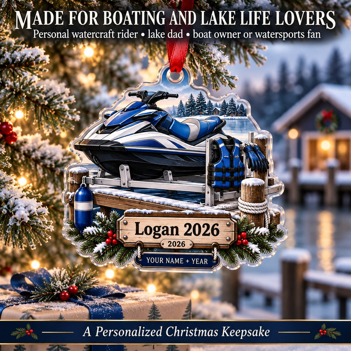Personalized Personal Watercraft Keepsake Acrylic Ornament — Size guide