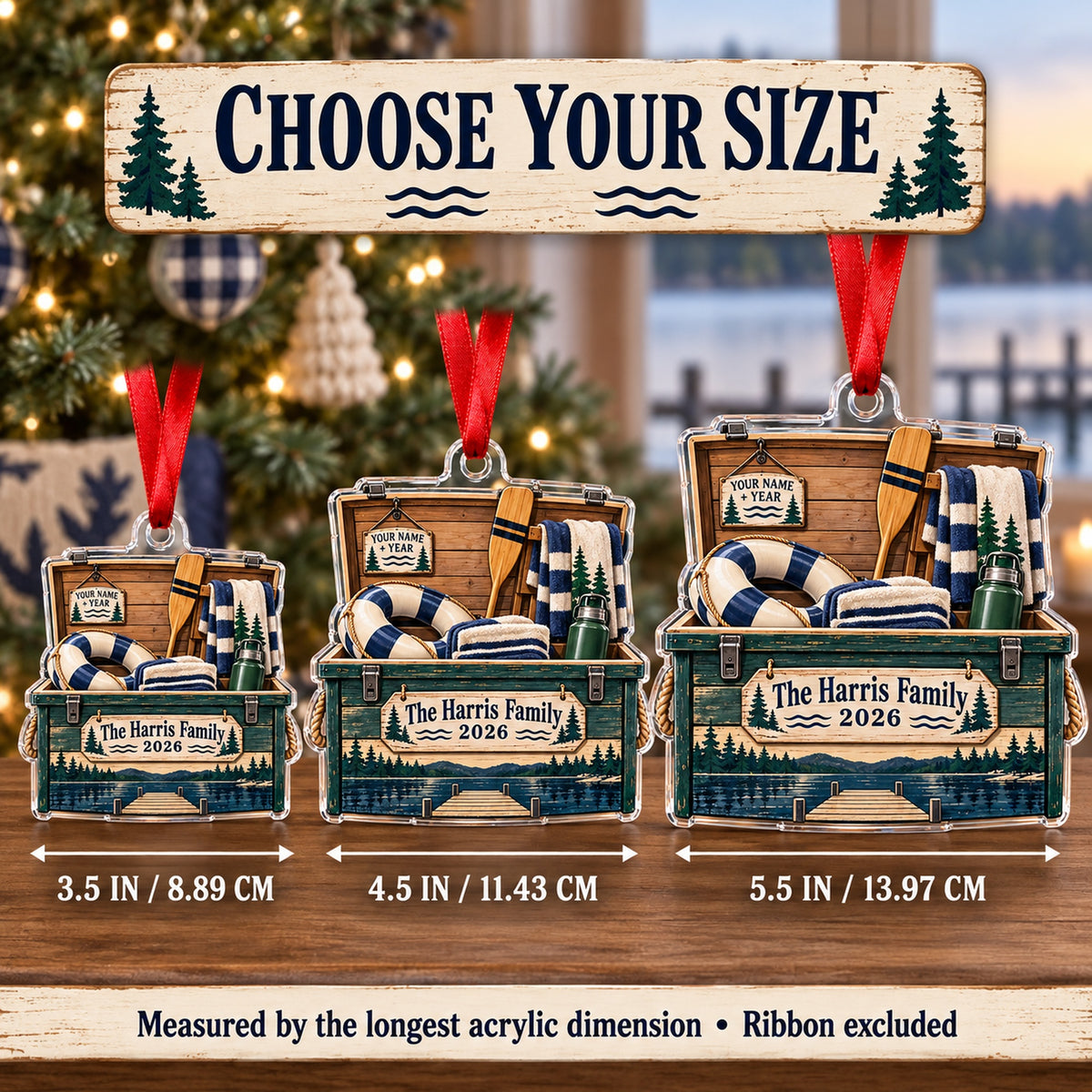 Personalized Lake House Dock Box Acrylic Ornament — Personalization example