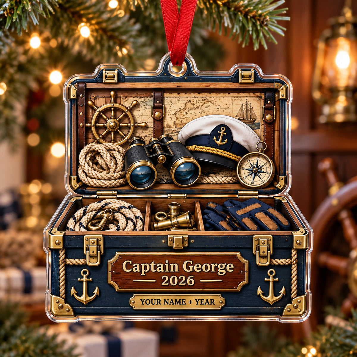 Personalized Captains Gear Chest Acrylic Ornament — Main design