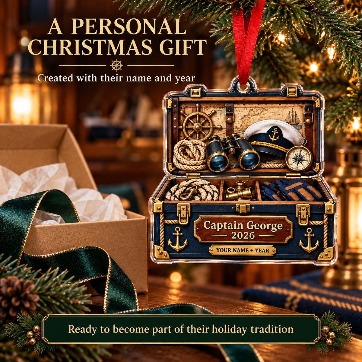 Personalized Captains Gear Chest Acrylic Ornament — Gift inspiration