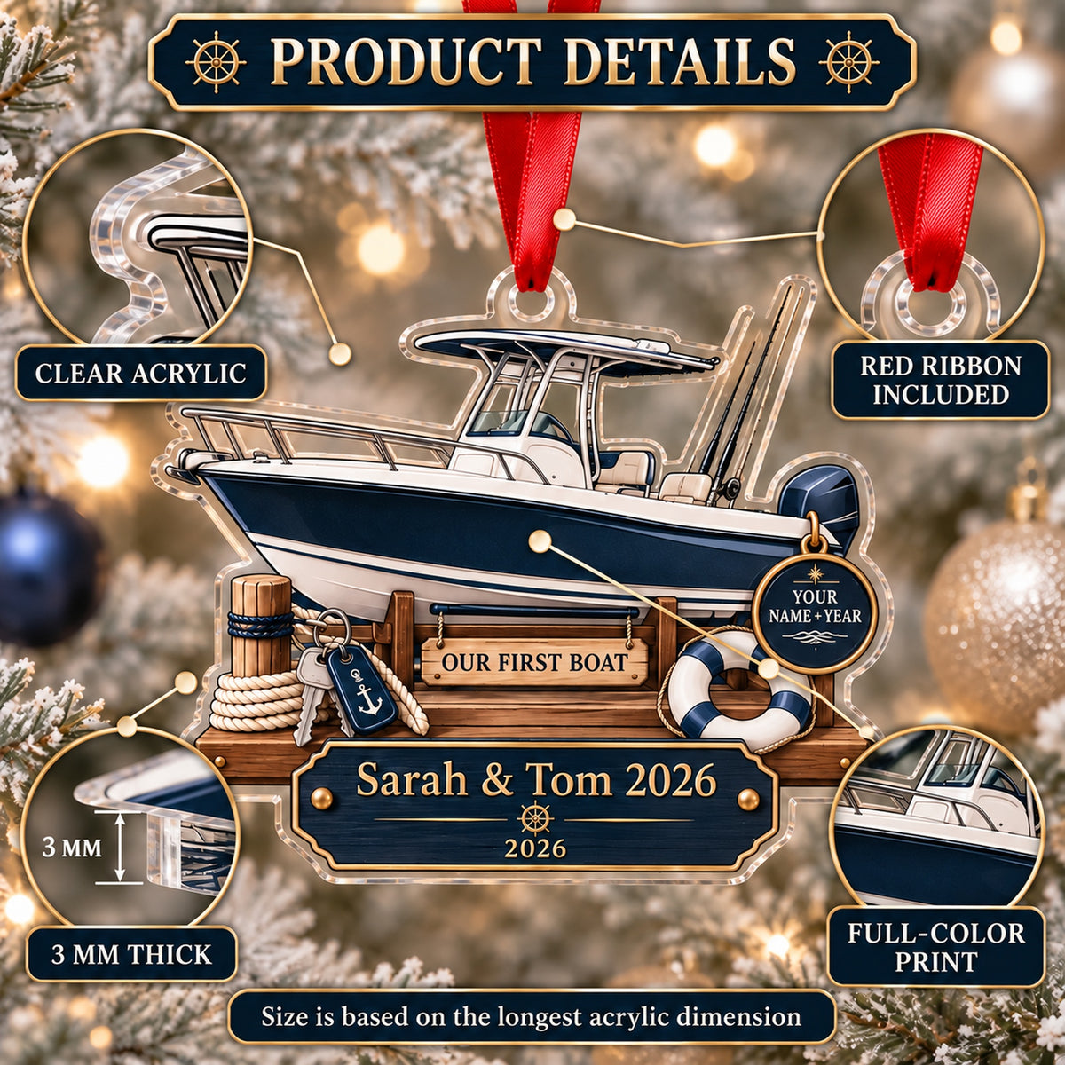 Personalized Our First Boat Acrylic Ornament — How to order