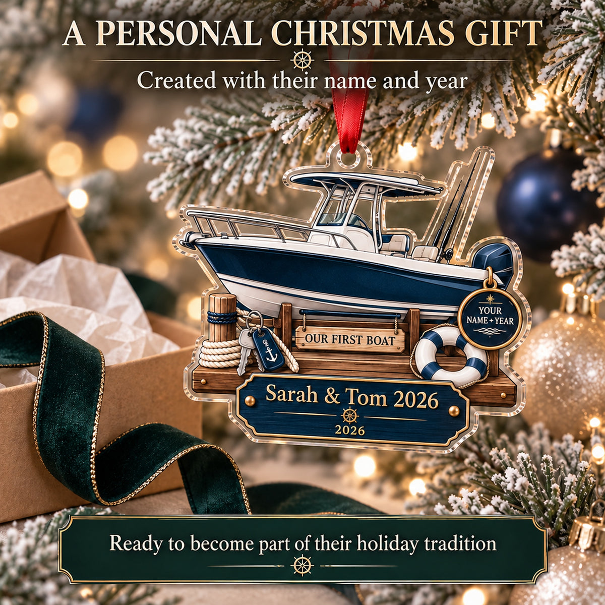 Personalized Our First Boat Acrylic Ornament — Gift inspiration