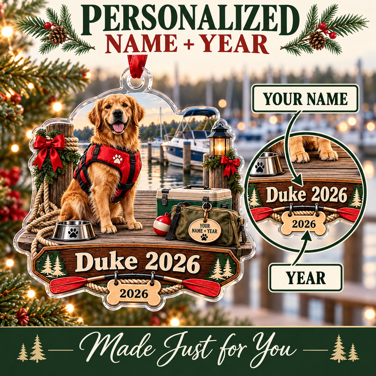 Personalized Boat Dog First Mate Acrylic Ornament — Personalization guide