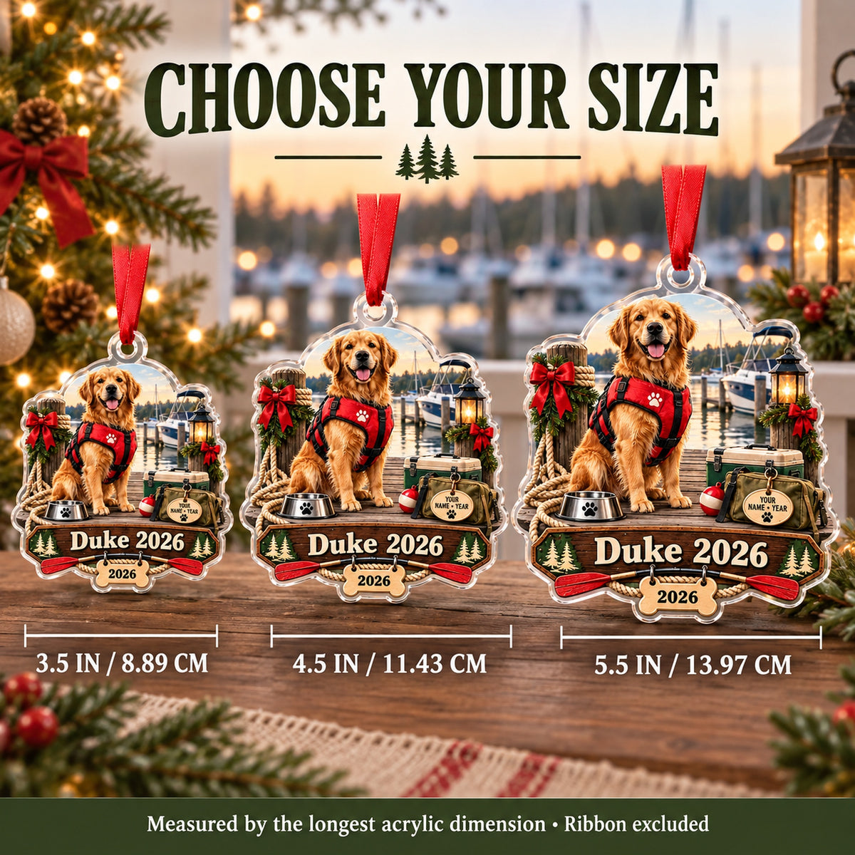 Personalized Boat Dog First Mate Acrylic Ornament — Personalization example