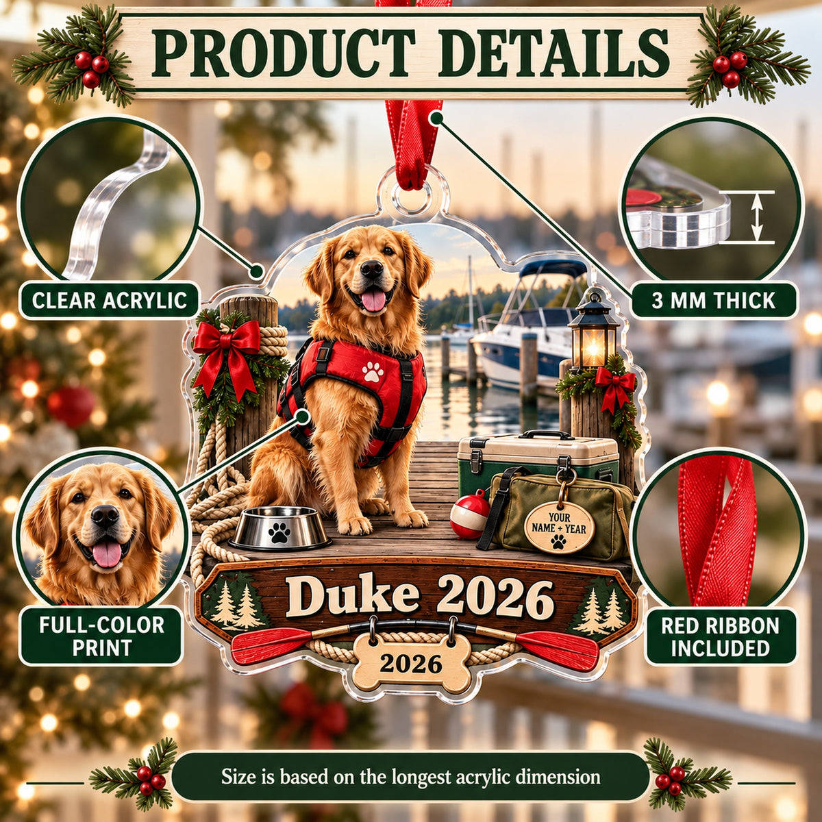 Personalized Boat Dog First Mate Acrylic Ornament — How to order