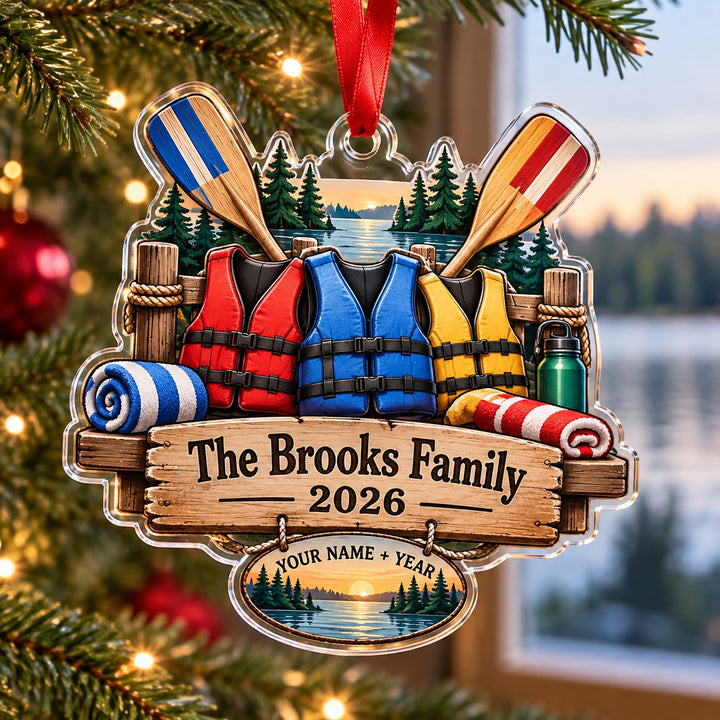 Personalized Family Lake Crew Acrylic Ornament — Main design