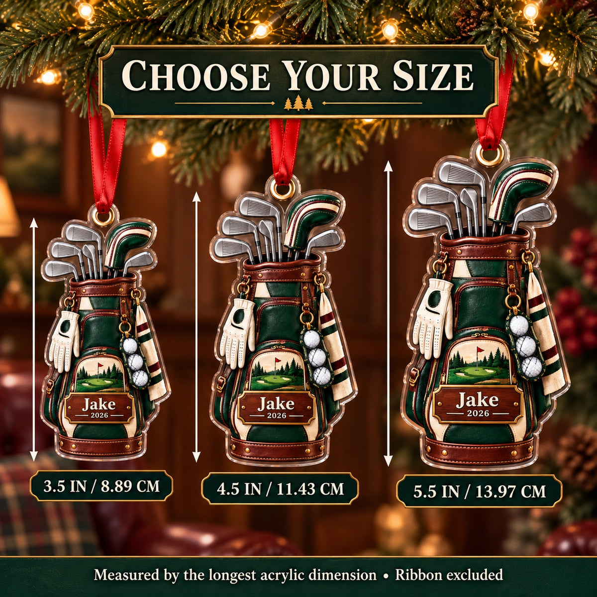 Personalized Classic Golf Bag and Irons Acrylic Ornament — Personalization example