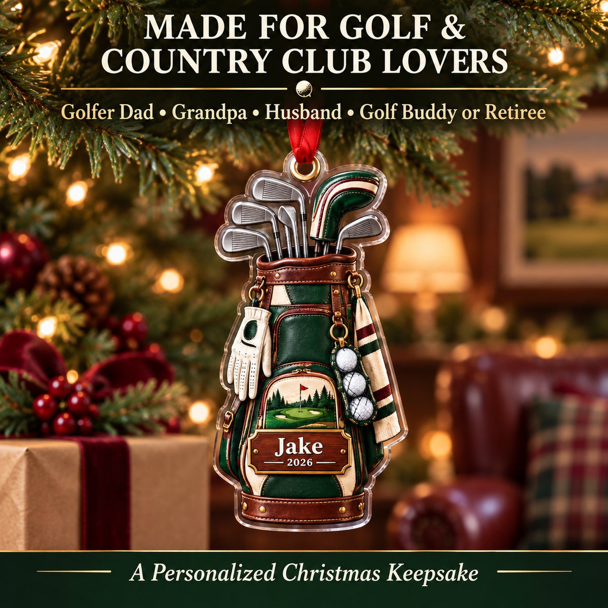 Personalized Classic Golf Bag and Irons Acrylic Ornament — Size guide