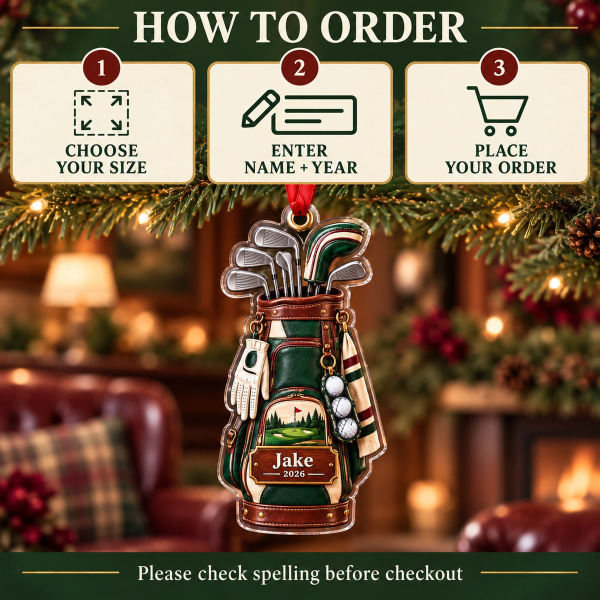 Personalized Classic Golf Bag and Irons Acrylic Ornament — Product details