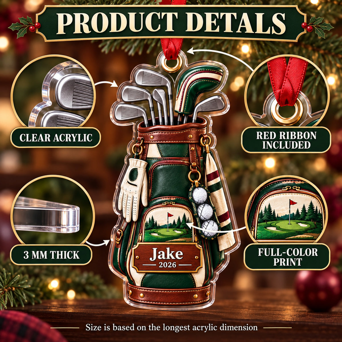 Personalized Classic Golf Bag and Irons Acrylic Ornament — How to order