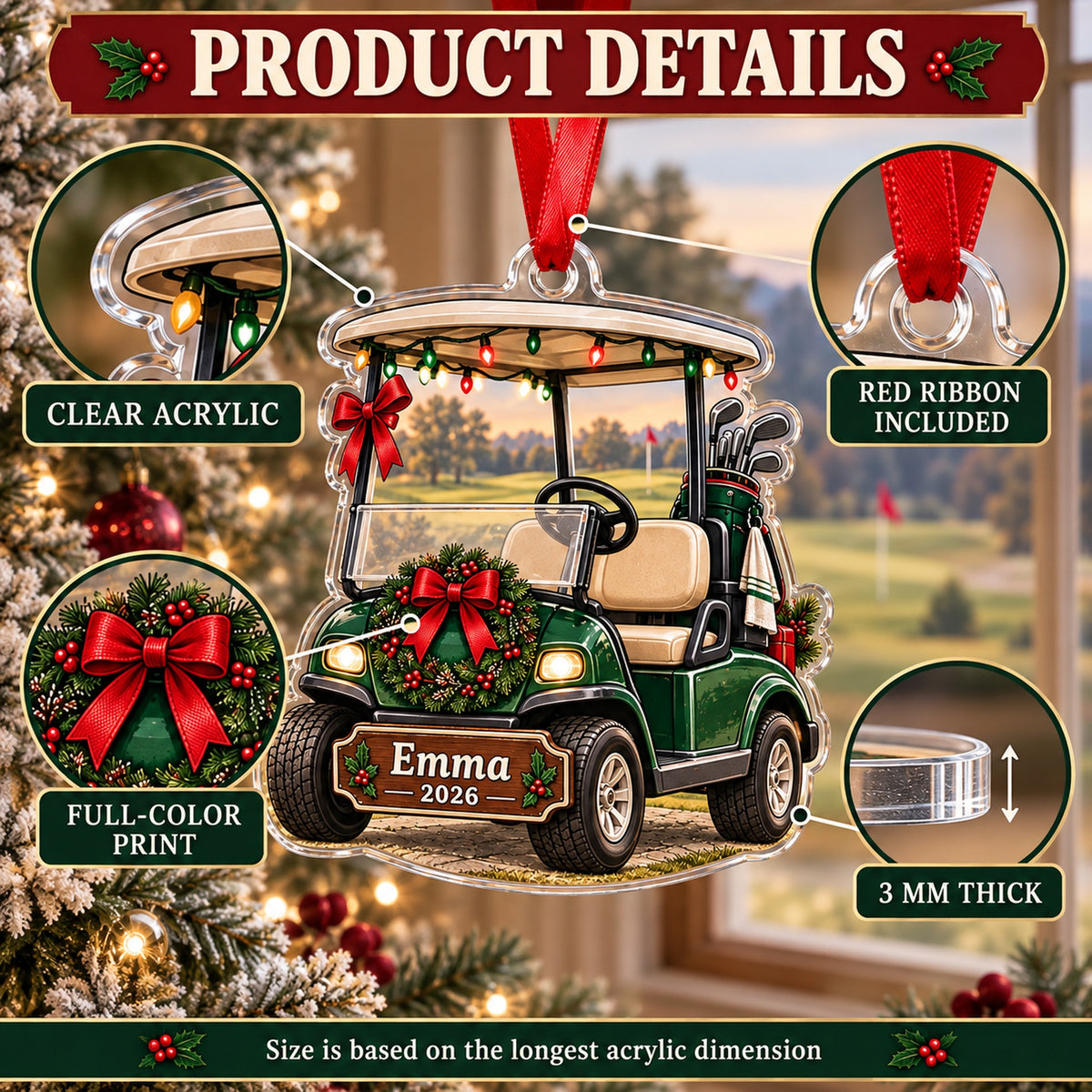 Personalized Christmas Golf Cart Acrylic Ornament — How to order