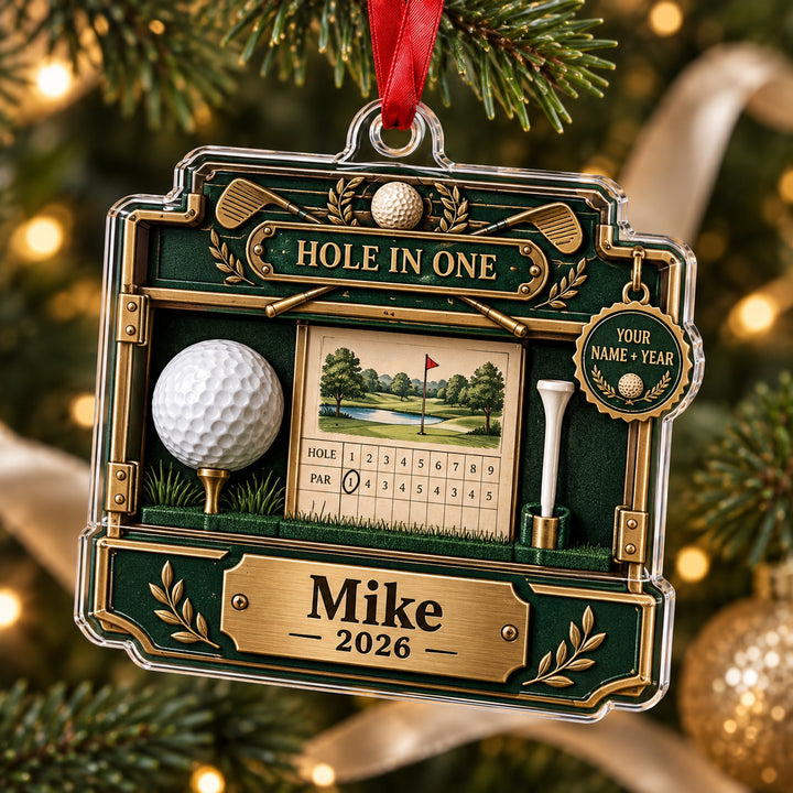 Personalized Hole in One Display Case Acrylic Ornament — Main design