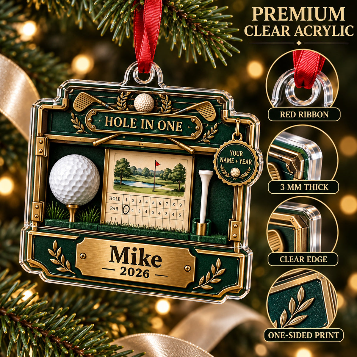Personalized Hole in One Display Case Acrylic Ornament — Flat acrylic material