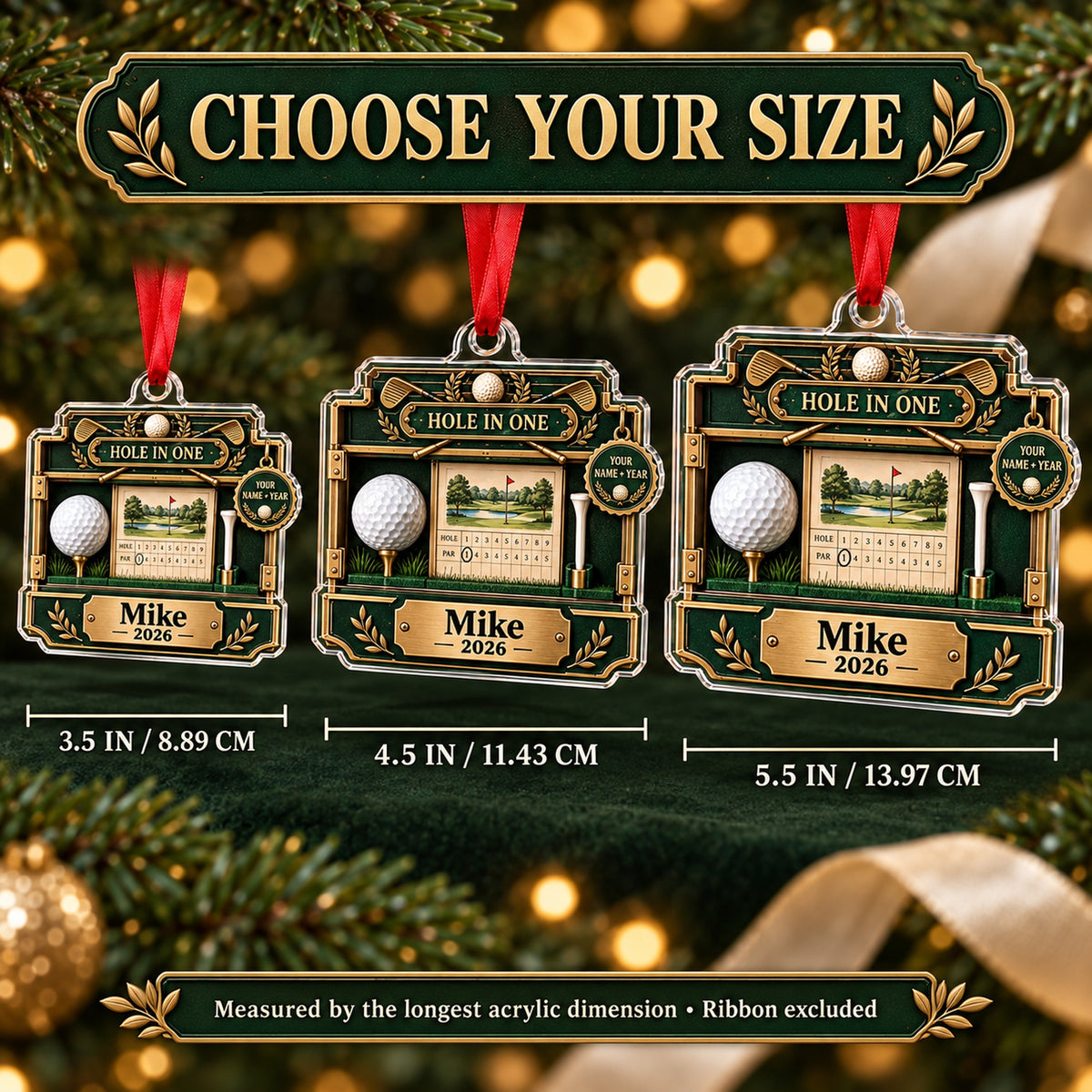 Personalized Hole in One Display Case Acrylic Ornament — Personalization example