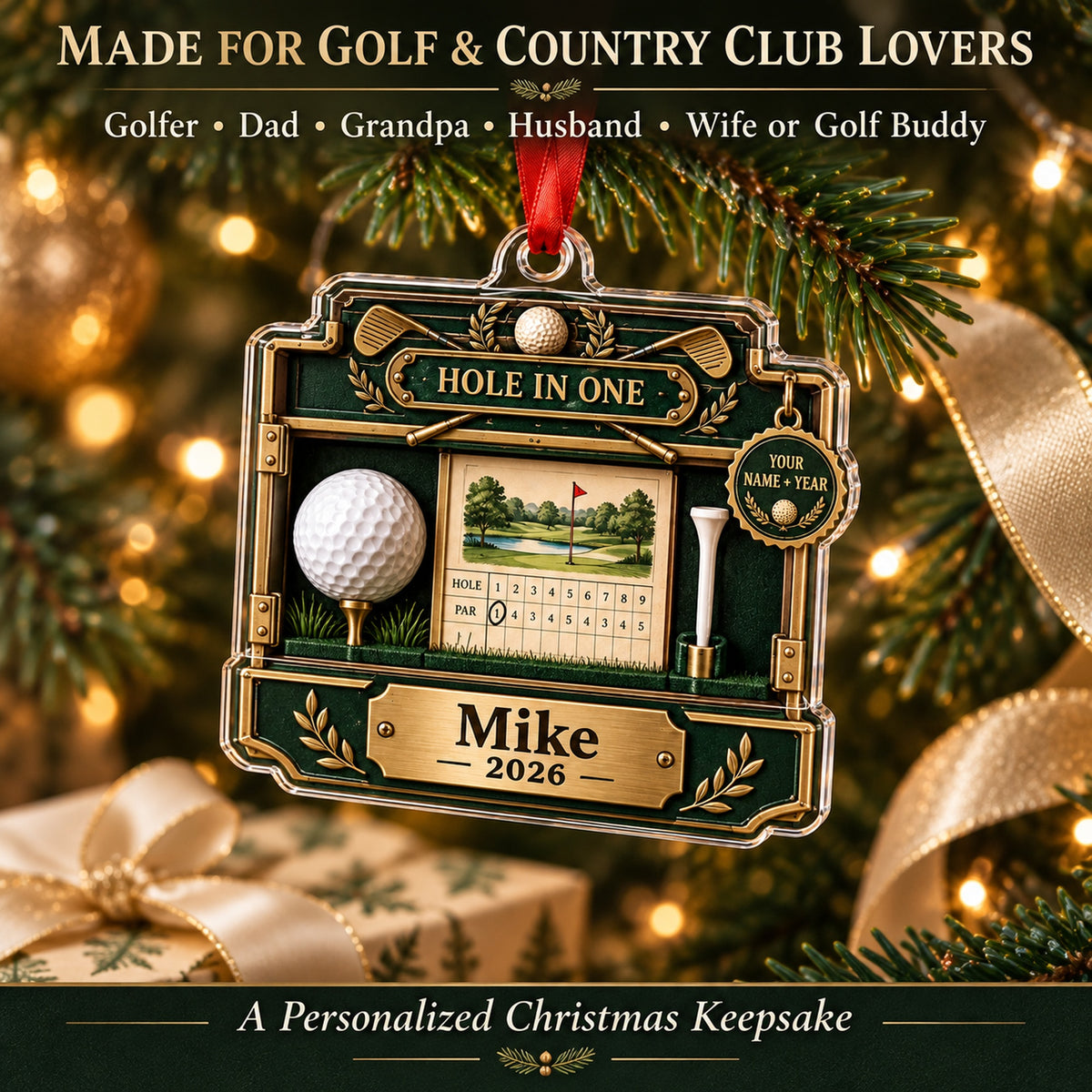Personalized Hole in One Display Case Acrylic Ornament — Size guide