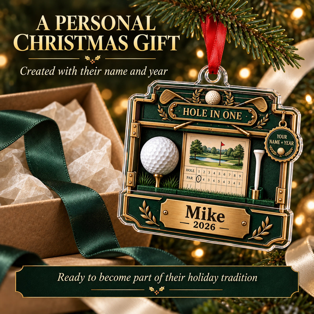 Personalized Hole in One Display Case Acrylic Ornament — Gift inspiration